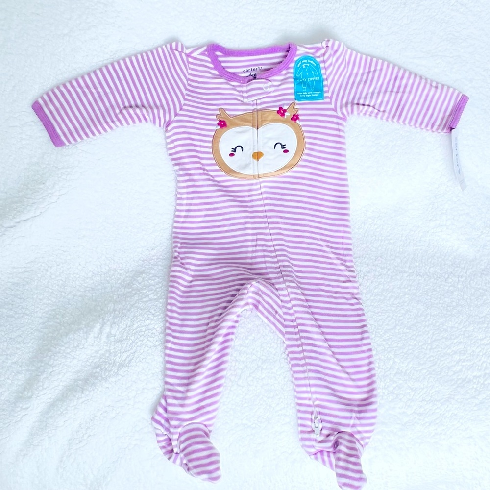 Carter’s girls 6 month owl pajama- lilac purple and white